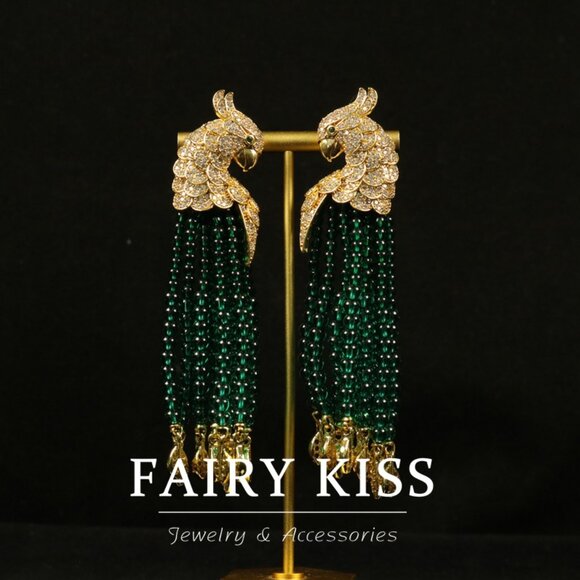 Maximalist Parrot Crystal Pave Animal Dangle Drops - Picture 3 of 7